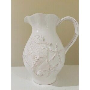 Blue Sky Ceramics Seahorse Pitcher Coastal Nautical Beach Decor